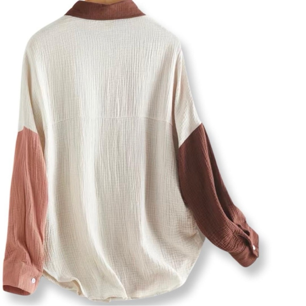 Colorblock Button-Up Blouse - Picture 2 of 3